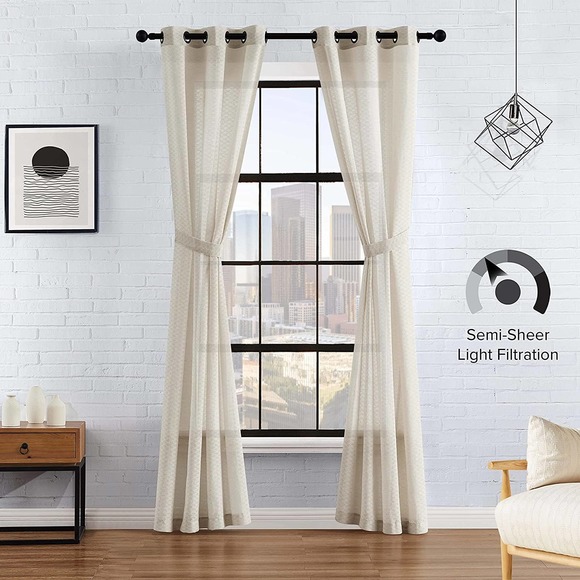 LUCKY BRAND SET OF TWO GROMMETS AND TIEBACKS CREAM - Picture 3 of 4